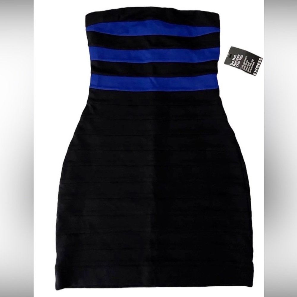 NWT Express Blue & Black Bandage Dress Sz XS
